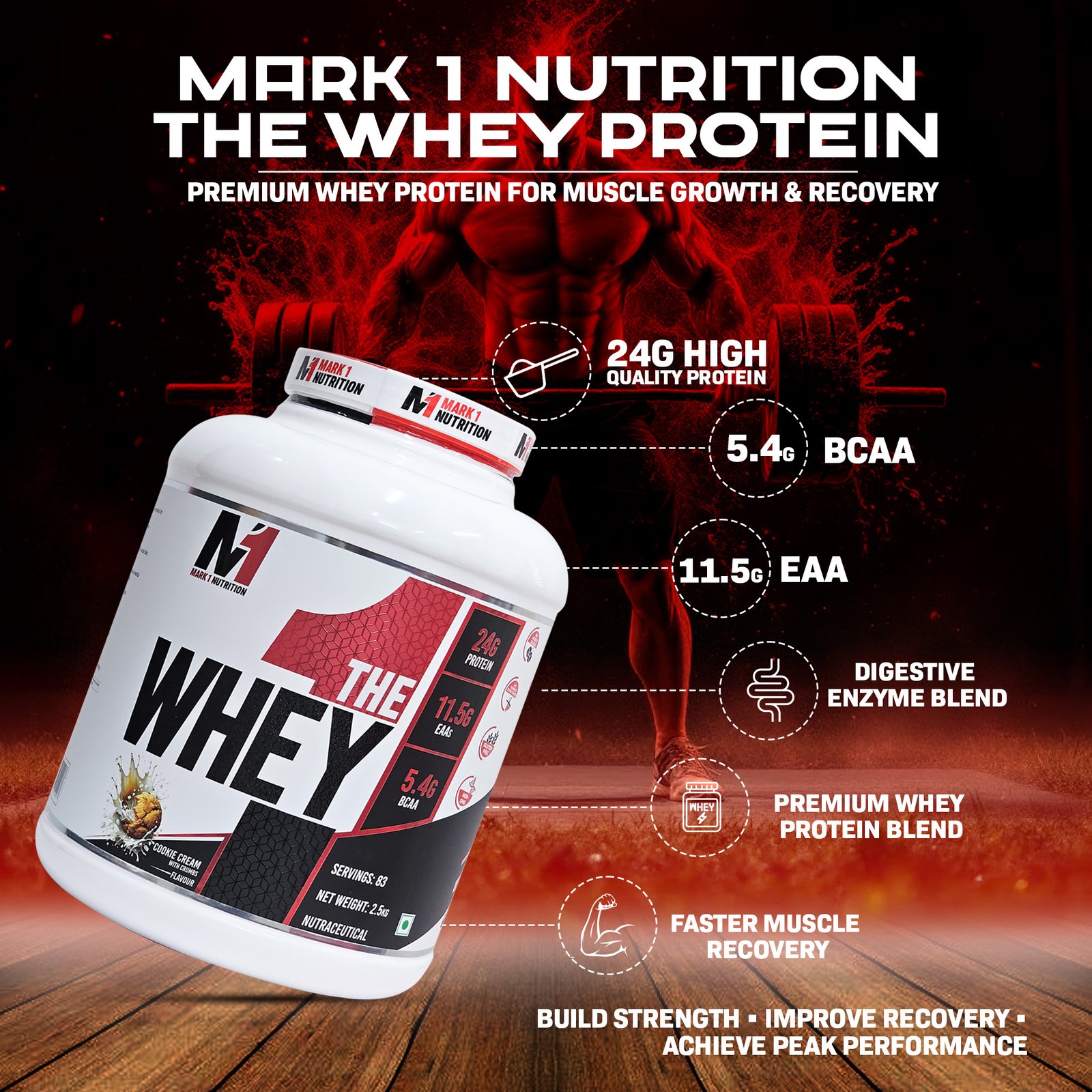 4 Mark 1 Nutrition The Whey Protein Powder 2.5kg (Cookie Cream Flavour) - Image 2